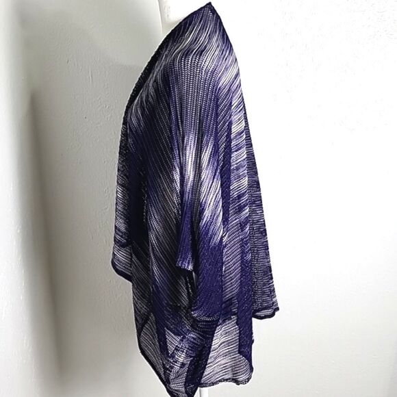 Cejon Navy & White Ombre Cardigan Wrap with Kimono Sleeves, One Size - Picture 7 of 9